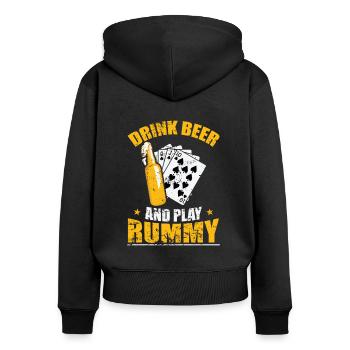 Drink Beer and play Rummy Card Game Romme - Women's Premium Organic Zip Hoodie - black - Back - Julia (174cm)