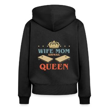 Femme Maman Animal Queen Shirt Cadeau - Sweat à capuche zippé Premium bio Femme - noir - Dos - Julia (174cm)
