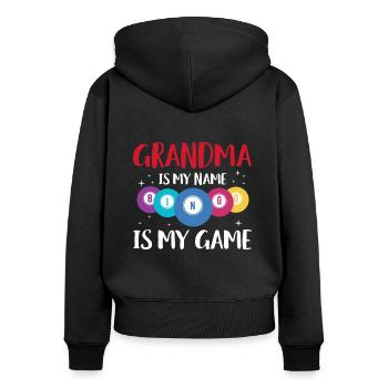 Grand-mère est mon nom Bingo est ma chemise de jeu - Sweat à capuche zippé Premium bio Femme - noir - Dos - Julia (174cm)