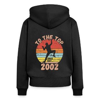 Anniversaire Escalade Bouldering depuis mai 2002 - Sweat à capuche zippé Premium bio Femme - noir - Dos - Julia (174cm)
