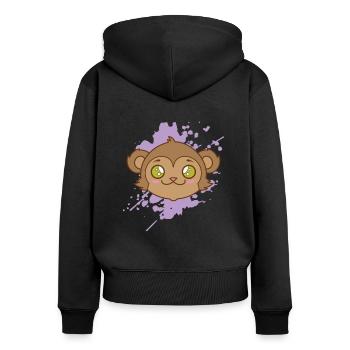Singe dans un animal de style kawaii japonais - Sweat à capuche zippé Premium bio Femme - noir - Dos - Julia (174cm)