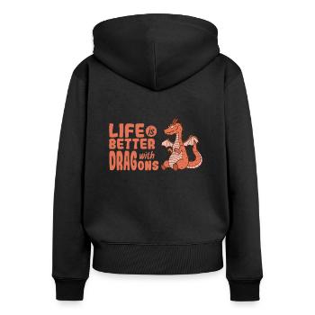 Life is better with Dragons Tier Drache - Frauen Premium Bio Zip Hoodie - Schwarz - Hinten - Julia (174cm)