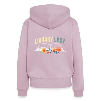 Bibliothèque Lady Shirt Cadeau - Sweat à capuche zippé Premium bio Femme - rose poudré - Dos - Julia (174cm)