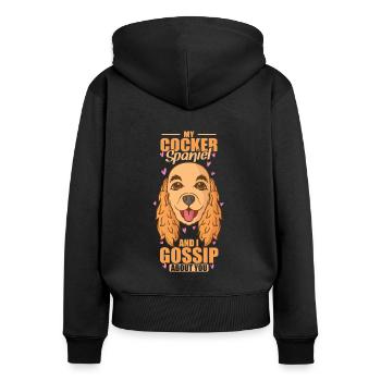 My Cockerspaniel and I Gossip about you - Frauen Premium Bio Zip Hoodie - Schwarz - Hinten - Julia (174cm)