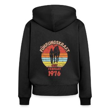 Führungskraft Reiten Geburtstag Februar 1976 - Frauen Premium Bio Zip Hoodie - Schwarz - Hinten - Julia (174cm)