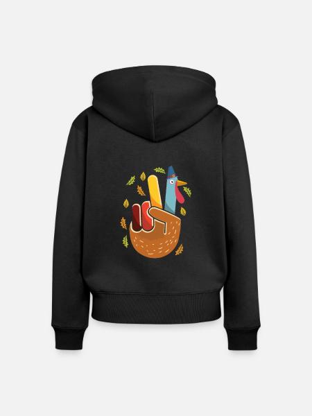Peace Turkey Thanksgiving-herbstsaison-kürbis - Frauen Premium Bio Zip Hoodie - Schwarz