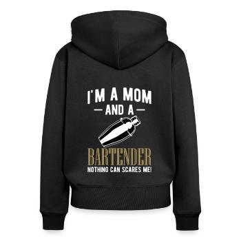 Dans Une maman et une chemise de barman - Sweat à capuche zippé Premium bio Femme - noir - Dos - Julia (174cm)