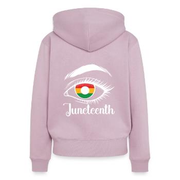 Juneteenth Histoire des Noirs Afro-Américains - Sweat à capuche zippé Premium bio Femme - rose poudré - Dos - Julia (174cm)