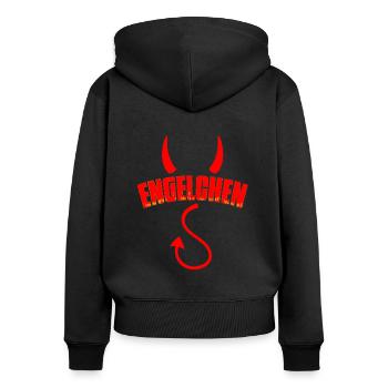 Teufelchen Engelchen Kostüm Karneval Teufel Engel - Frauen Premium Bio Zip Hoodie - Schwarz - Hinten - Julia (174cm)