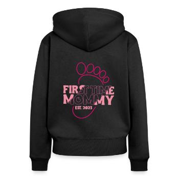 First Time Mommy Est. 2023 Shirt Geschenk - Frauen Premium Bio Zip Hoodie - Schwarz - Hinten - Julia (174cm)