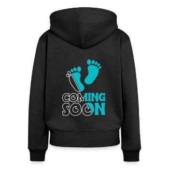 Coming Soon Mama Schwanger Shirt Geschenk - Frauen Premium Bio Zip Hoodie - Schwarz - Hinten - Julia (174cm)
