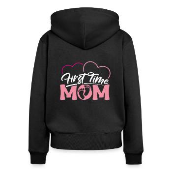 First Time Mom Erstes Mal Mama Shirt Geschenk - Frauen Premium Bio Zip Hoodie - Schwarz - Hinten - Julia (174cm)