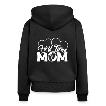 Frist Time Mom Shirt Geschenk - Frauen Premium Bio Zip Hoodie - Schwarz - Hinten - Julia (174cm)