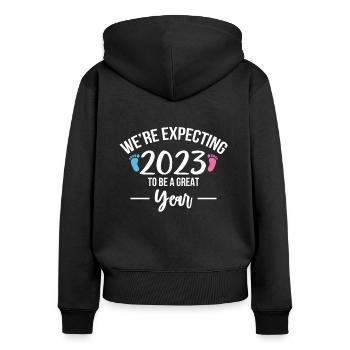 We´re Expecting 2023 To Be A Great Year - Frauen Premium Bio Zip Hoodie - Schwarz - Hinten - Julia (174cm)