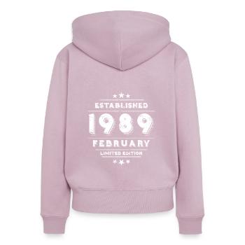 Anniversaire en février 1989 - février - Sweat à capuche zippé Premium bio Femme - rose poudré - Dos - Julia (174cm)
