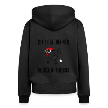 Eier - Ich liebe Hühner die kacken Frühstück - Frauen Premium Bio Zip Hoodie - Schwarz - Hinten - Julia (174cm)