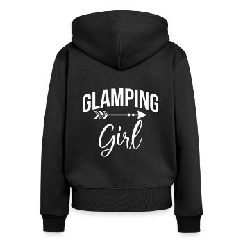 Glamping Girl Shirt Gift Camping - Sweat à capuche zippé Premium bio Femme - noir - Dos - Julia (174cm)
