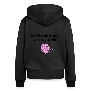 Häkeln Häkelnadel Garn Geschenk Häklerin Spruch - Frauen Premium Bio Zip Hoodie - Schwarz - Hinten - Julia (174cm)