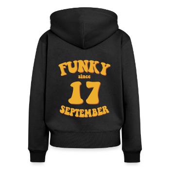Funky Birthday: September 2017 - Flower Power - Women's Premium Organic Zip Hoodie - black - Back - Julia (174cm)