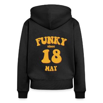 Funky Birthday: May 2018 - Flower Power - Women's Premium Organic Zip Hoodie - black - Back - Julia (174cm)