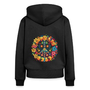 Flower Power Hippie Birthday - Février 1989 - Sweat à capuche zippé Premium bio Femme - noir - Dos - Julia (174cm)