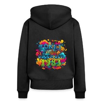 Funky Geburtstag: Dezember 1983 - Psychadelic - Frauen Premium Bio Zip Hoodie - Schwarz - Hinten - Julia (174cm)