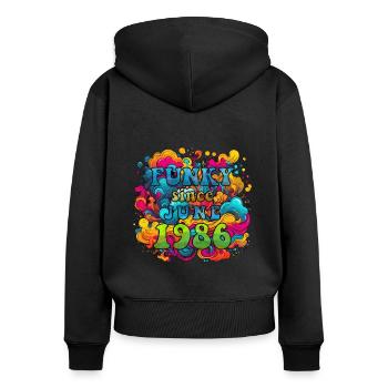 Funky Geburtstag: Juni 1986 - Psychadelic - Frauen Premium Bio Zip Hoodie - Schwarz - Hinten - Julia (174cm)