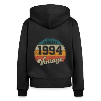 Vintage Geburtstag - Januar 1994 - Geschenkidee - Frauen Premium Bio Zip Hoodie - Schwarz - Hinten - Julia (174cm)