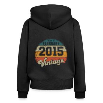 Vintage Geburtstag - Februar 2015 - Geschenkidee - Frauen Premium Bio Zip Hoodie - Schwarz - Hinten - Julia (174cm)