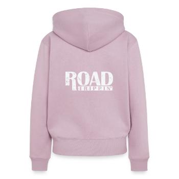 Road Trippin' Auto Route Aventure - Sweat à capuche zippé Premium bio Femme - rose poudré - Dos - Julia (174cm)