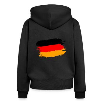 Ich liebe DEUTSCHLAND Shirt Fahne GERMANY STOLZ - Frauen Premium Bio Zip Hoodie - Schwarz - Hinten - Julia (174cm)
