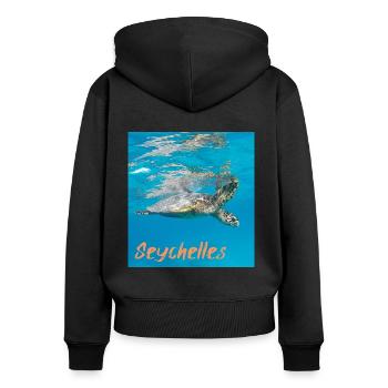Seychelles Seychellen Meeresschildkröte Ozean - Frauen Premium Bio Zip Hoodie - Schwarz - Hinten - Julia (174cm)