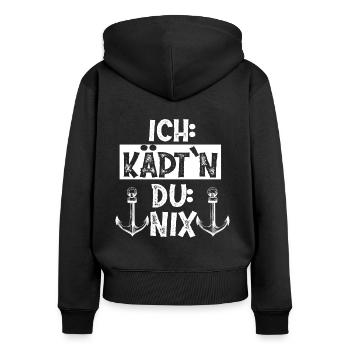 Kapitän - Frauen Premium Bio Zip Hoodie - Schwarz - Hinten - Julia (174cm)