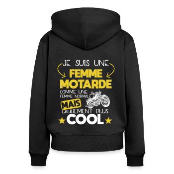 Motarde - Femme - Moto - Cool - Cadeau - Drôle - Sweat à capuche zippé Premium bio Femme - noir - Dos - Julia (174cm)