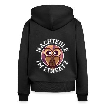 Nachteule im Einsatz Nachtdienst Eule - Frauen Premium Bio Zip Hoodie - Schwarz - Hinten - Julia (174cm)
