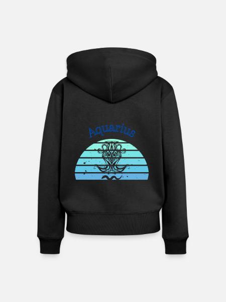 Retro-Logo astrologisches Zeichen "Wassermann" - Frauen Premium Bio Zip Hoodie - Schwarz