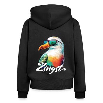 Zingst Urlaub coole bunte Möwe mit Sonnenbrille - Frauen Premium Bio Zip Hoodie - Schwarz - Hinten - Julia (174cm)