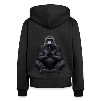 Gorille - Sweat à capuche zippé Premium bio Femme - noir - Dos - Julia (174cm)