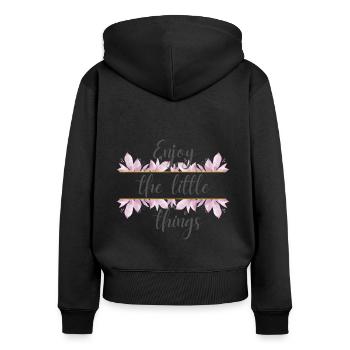 Enjoy the little things - Frauen Premium Bio Zip Hoodie - Schwarz - Hinten - Julia (174cm)