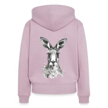 Kangourou - Sweat à capuche zippé Premium bio Femme - rose poudré - Dos - Julia (174cm)