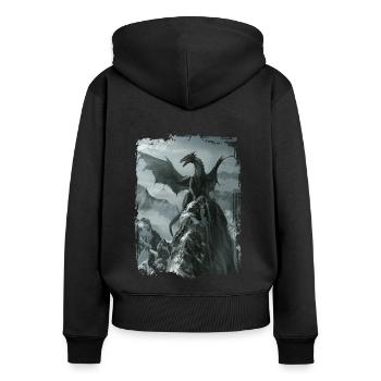 Drachen - Frauen Premium Bio Zip Hoodie - Schwarz - Hinten - Julia (174cm)