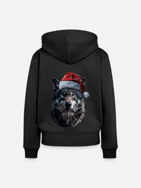 Wolf - Frauen Premium Bio Zip Hoodie - Schwarz