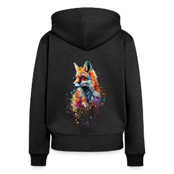 Fuchs - Frauen Premium Bio Zip Hoodie - Schwarz - Hinten - Julia (174cm)