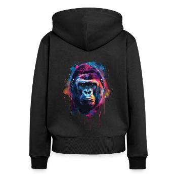 Gorille - Sweat à capuche zippé Premium bio Femme - noir - Dos - Julia (174cm)