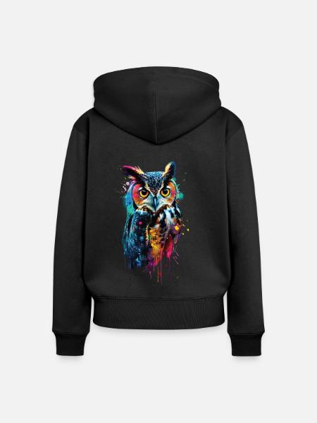Eule - Frauen Premium Bio Zip Hoodie - Schwarz