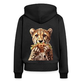 Gepard - Frauen Premium Bio Zip Hoodie - Schwarz - Hinten - Julia (174cm)