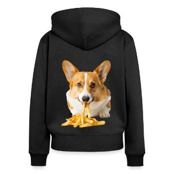 Corgi gallois Pembroke - Sweat à capuche zippé Premium bio Femme - noir - Dos - Julia (174cm)