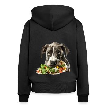 Great Dane - Frauen Premium Bio Zip Hoodie - Schwarz - Hinten - Julia (174cm)