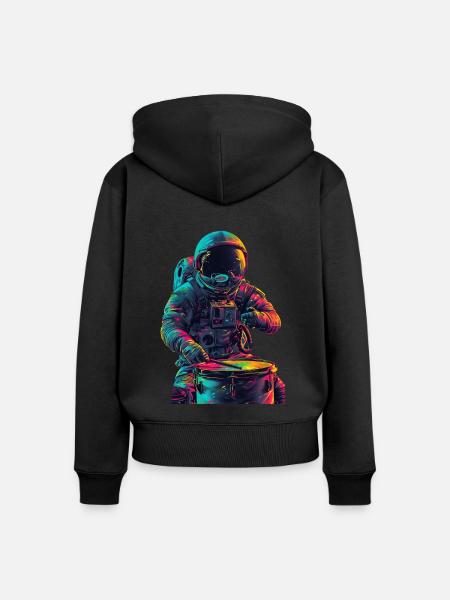 Astronaut Trommeln - Frauen Premium Bio Zip Hoodie - Schwarz