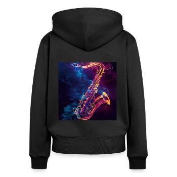 Saxophon - Frauen Premium Bio Zip Hoodie - Schwarz - Hinten - Julia (174cm)